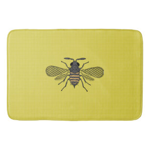 Yellow BEE Decor Vintage Honeybee Graphic Polkadot Bath Mat