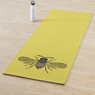 Yellow BEE Decor Vintage Honeybee Graphic Polkadot Yoga Mat