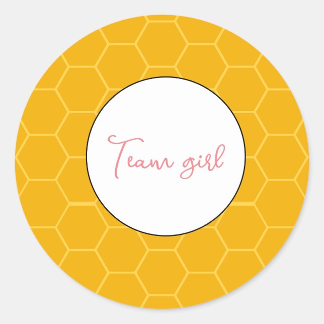 Yellow Bee hive Team girl gender reveal party Classic Round Sticker (Front)