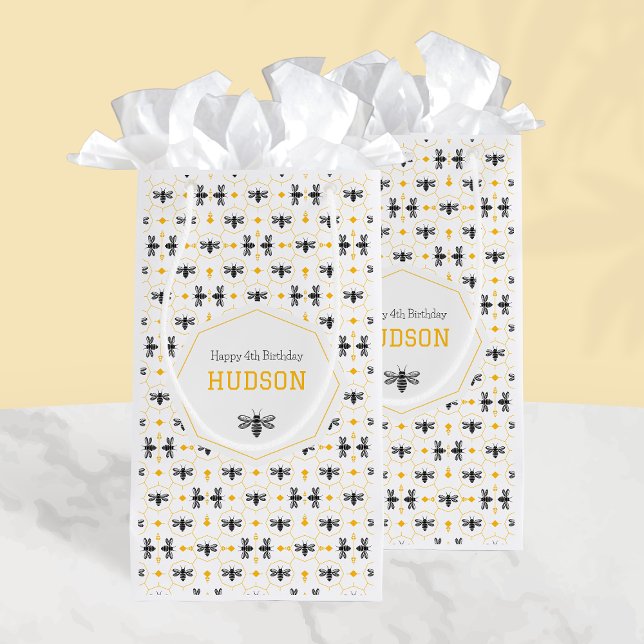 Yellow Bee Modern Kids Summer 4th Birthday Party Small Gift Bag (Yellow Bee Modern Kids Summer 4th Birthday Party Small Gift Bag)