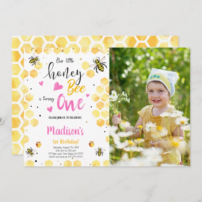 Yellow Bee Photo Invitation (Front/Back)