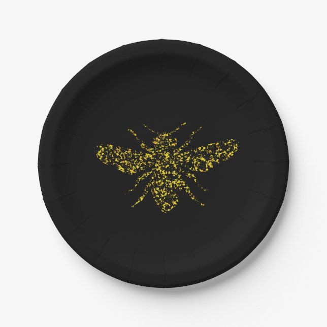 Yellow bee Splattered Paint  Paper Plate (Front)
