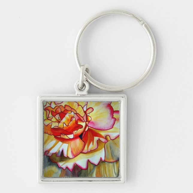 Yellow Begonia flower watercolour original art Keychain (Front)