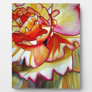 Yellow Begonia flower watercolour original art Plaque