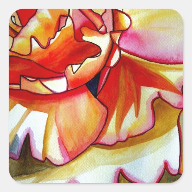 Yellow Begonia flower watercolour original art Square Sticker (Front)