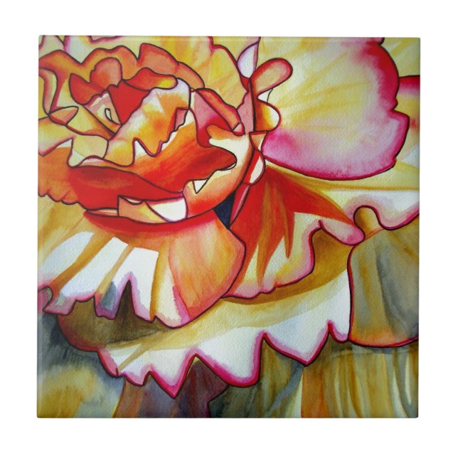 Yellow Begonia flower watercolour original art Tile (Front)