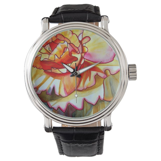 Yellow Begonia flower watercolour original art Watch (Front)