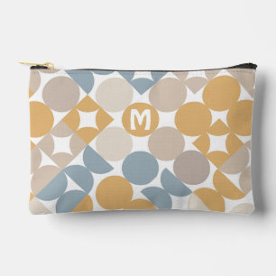 Yellow Beige Brown Grey Midcentury Circles Pattern Accessory Pouch