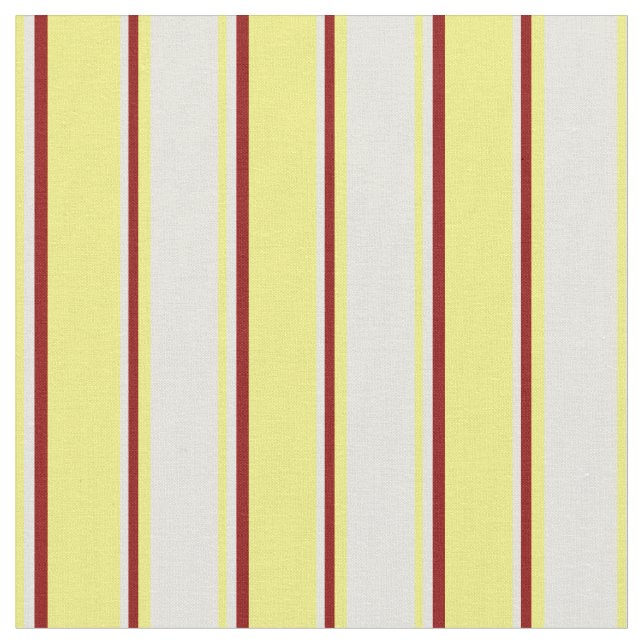 Yellow, Beige & Dark Red Coloured Pattern Fabric (Close Up)