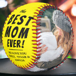 Yellow Best Mom Ever 2 Photo Collage  Softball<br><div class="desc">Yellow Best Mom Ever 2 Photo Collage Softball. The best mom ever 2-photo template softball. Personalize it with 2 favourite photos and your names. You can change any text on the softball or erase it. This modern custom and personalized softball is a perfect gift for a mother for a Mother`s...</div>