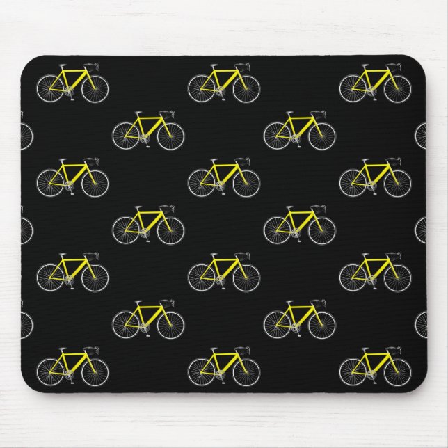 yellow bicycle on black mouse pad (Front)