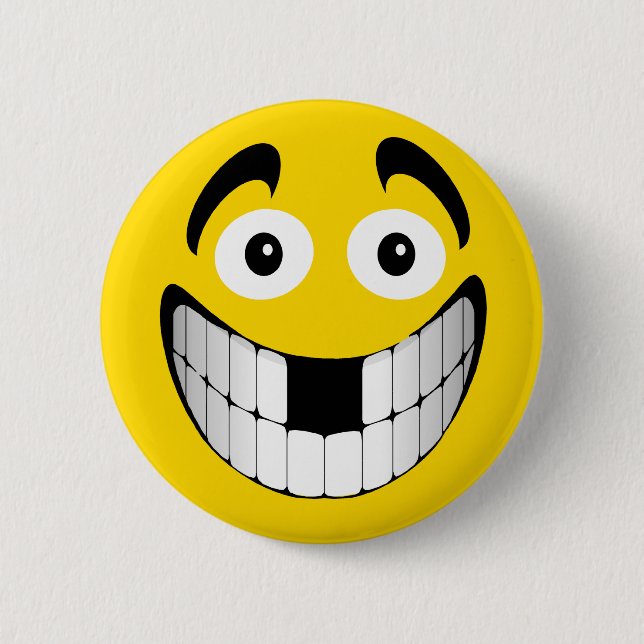 Yellow Big Grin with Missing Teeth 2 Inch Round Button (Front)