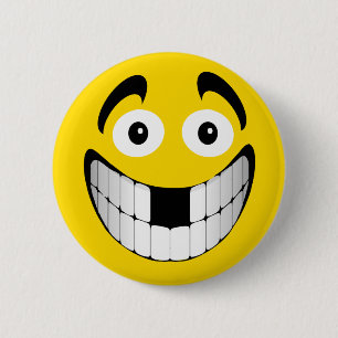 Yellow Big Grin with Missing Teeth 2 Inch Round Button