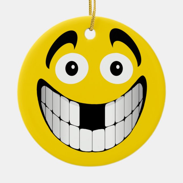 Yellow Big Grin with Missing Teeth Ceramic Ornament (Front)