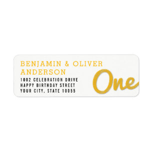 Yellow Big Sketch One Twins Birthday Party Labels