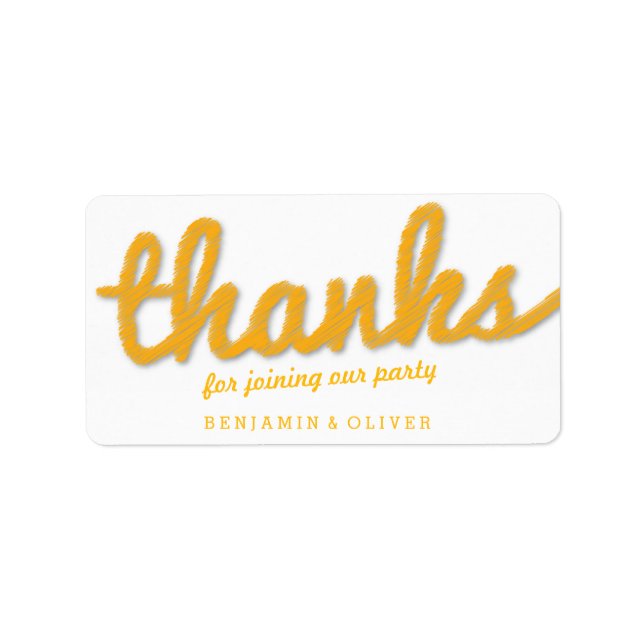 Yellow Big Sketch Twins Thank You Birthday Party Label (Front)