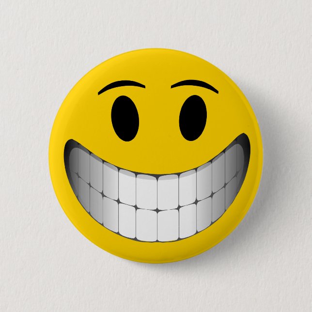 Yellow Big Smile Face 2 Inch Round Button (Front)