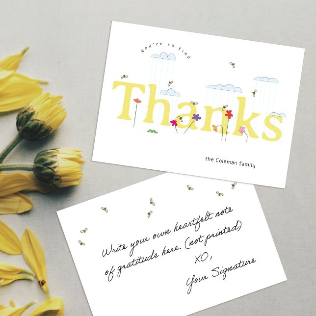 Yellow Big Thanks Spring Bee Scene Thank You Card (Creator Uploaded)