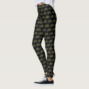 Yellow Bikes On Black   Leggings