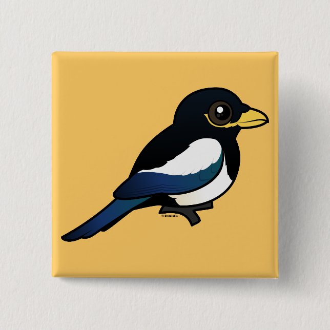 Yellow-billed Magpie 2 Inch Square Button (Front)