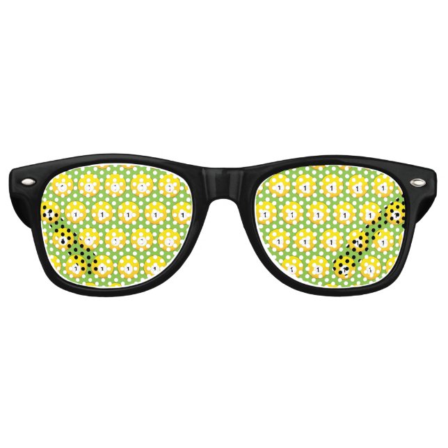 Yellow Billiard Ball Number One Pattern Retro Sunglasses (Front)