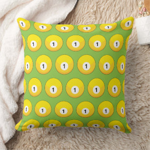 Yellow Billiard Ball Number One Pattern Throw Pillow