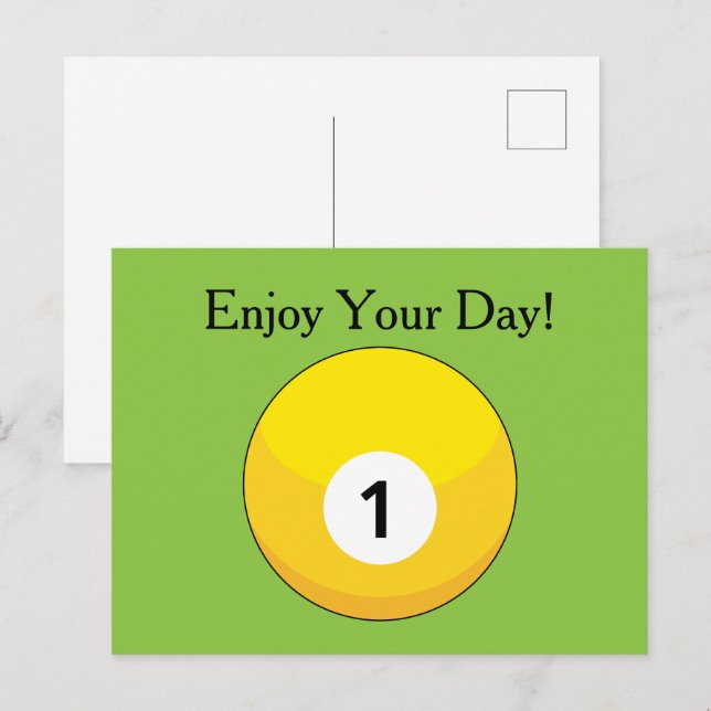 Yellow Billiard Ball Number One Personalize Holiday Postcard (Front/Back)