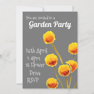 Yellow Billy Button flower Garden party function Invitation