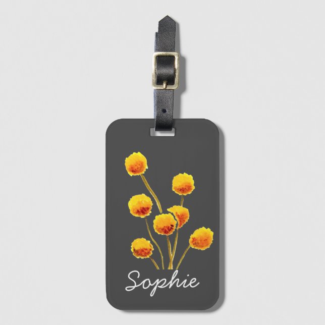 Yellow Billy Button native Australian flower Luggage Tag (Front Vertical)