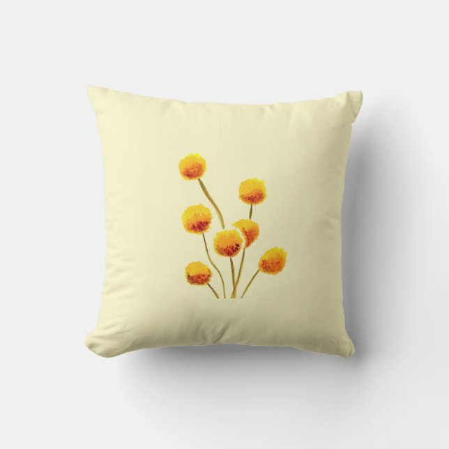 Yellow Billy Button native Australian flower Throw Pillow (Front)