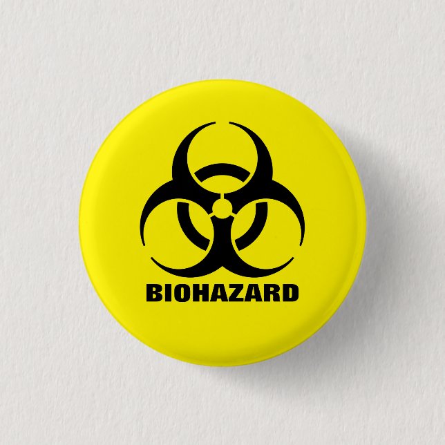 Yellow Biohazard Symbol Warning Sign 1 Inch Round Button (Front)