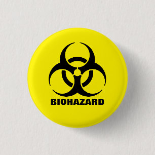 Yellow Biohazard Symbol Warning Sign 1 Inch Round Button