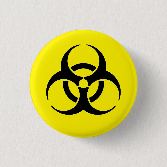 Yellow Biohazard Symbol Warning Sign 1 Inch Round Button (Front)