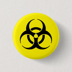 Yellow Biohazard Symbol Warning Sign 1 Inch Round Button