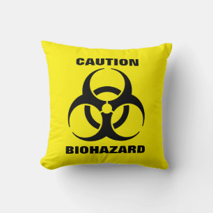 Yellow Biohazard Symbol Warning Sign Throw Pillow