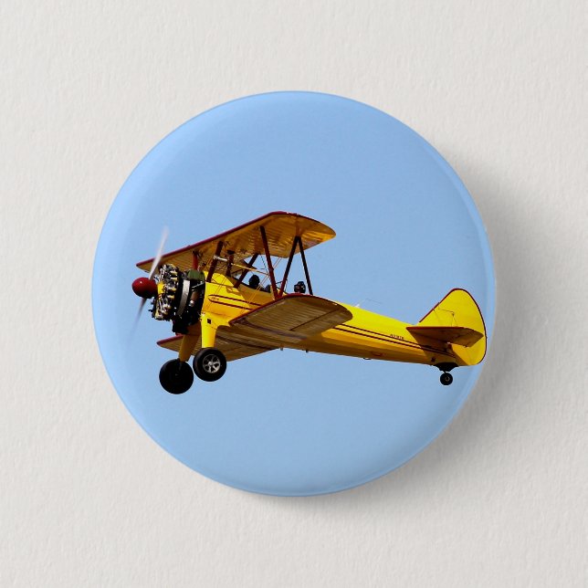 Yellow Biplane 2 Inch Round Button (Front)