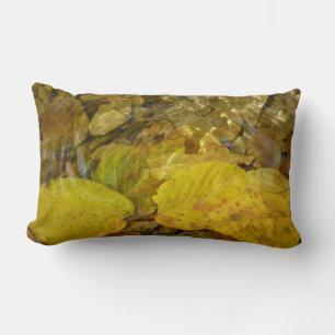 Yellow Birch Leaves in Stream Lumbar Pillow