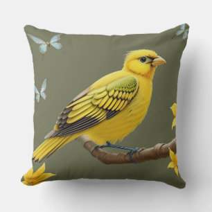🌿 Yellow Bird Branch Nature Decor Living Room Throw Pillow