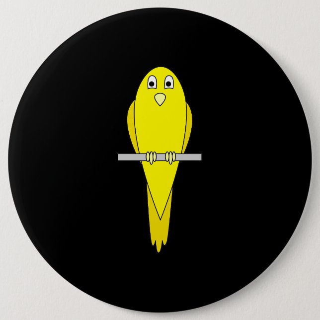 Yellow Bird. Canary. On Black. 6 Inch Round Button (Front)