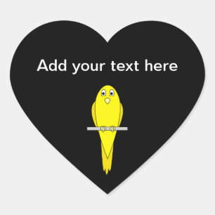 Yellow Bird. Canary. On Black. Heart Sticker