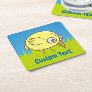Yellow bird cartoon square paper coaster