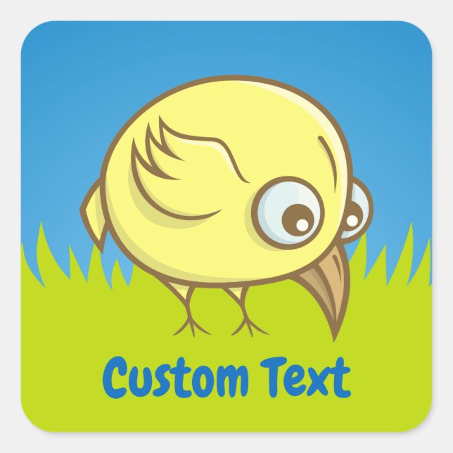 Yellow bird cartoon square sticker (Front)