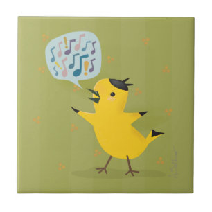 Yellow Bird Excited Warbler Tile