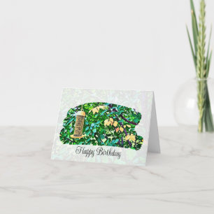 Yellow Bird Feeder Folded Birthday Greeting Card