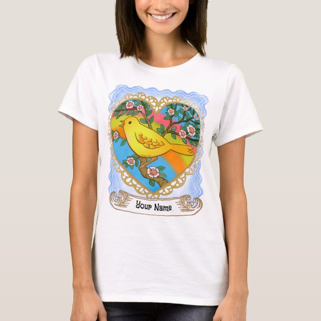Yellow Bird Heart Grandma T-Shirt (Front)