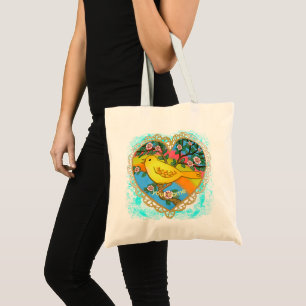 Yellow Bird Heart Grandma tote bag