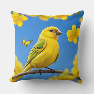 🕊️ Yellow Bird Nature Style Home Decor 🌸 Throw Pillow