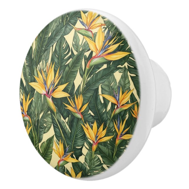 Yellow Bird of Paradise flower pattern Ceramic Knob (Right)