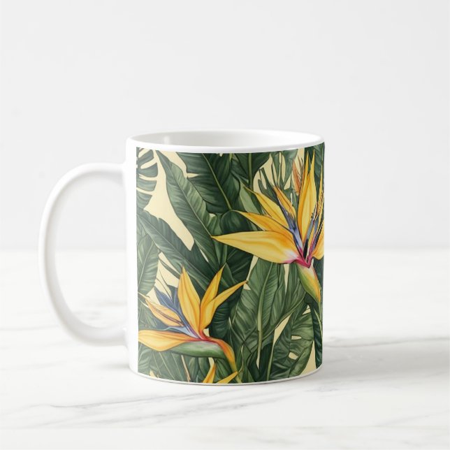 Yellow Bird of Paradise flower pattern Coffee Mug (Left)
