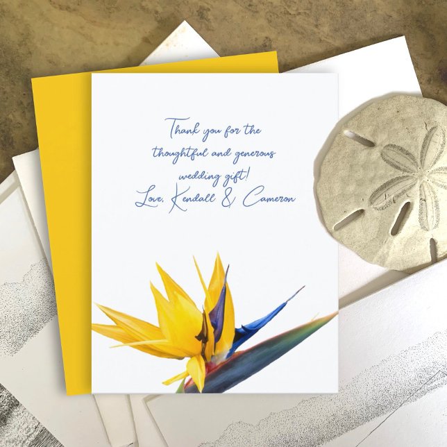 Yellow Bird-of-paradise Flower Thank You Flat Card (Creator Uploaded)